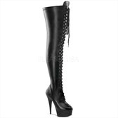 EU 38 = US 8 | DELIGHT-3023 | 6 Heel, 1 3/4 PF Lace-Up Stretch Thigh Boot, Side Zip