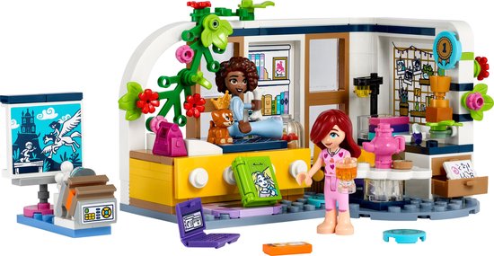 Lego Friends speelset van Aliya's kamer met minipoppetjes, meubels en accessoires.