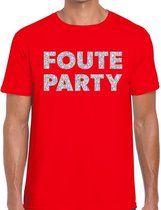 Foute party zilveren glitter tekst t-shirt rood heren - Foute party kleding L