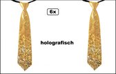 6x Stropdas holografisch goud 40cm - Thema feest gala party festival carnaval optocht fun