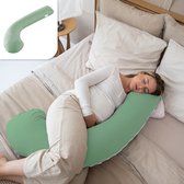 Litollo Zwangerschapskussen J-vorm - Voedingskussen 145 cm - Zijslaapkussen Groen - Lichaamskussen met Afneembare hoes - Borstvoedingskussen - Body Pillow