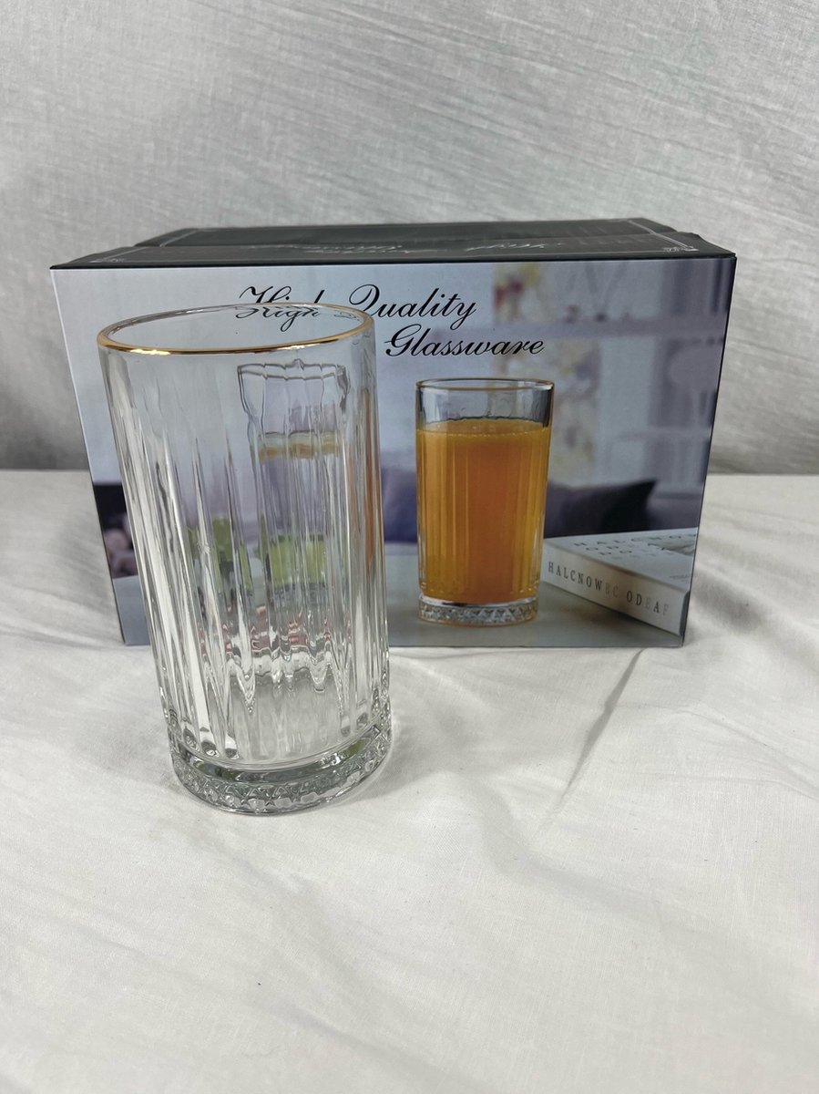 Homestar Waterglazen Golden touch Longdrinkglazen Limonadeglazen Set van 6 445ml Transparant Glas