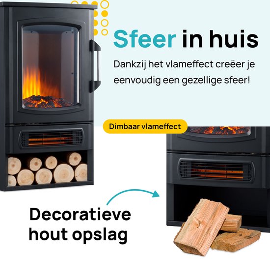 MOA Sfeerhaard Elektrisch - Haard met Verwarming - 2000W - Kachel Vrijstaand - Openhaard - Zwart