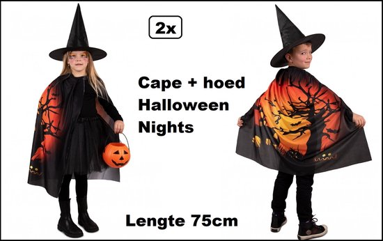 2x Cape + chapeau Nuits d'Halloween - ENFANTS - longueur de la cape 75cm - Soirée à thème effrayante Horreur fête d'Halloween party amusante