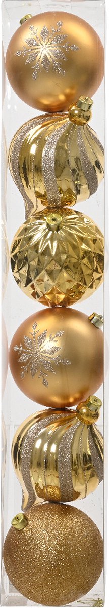 6 XXL kerstballen kunststof dia. 15 cm in koker ballen kleur goud D...