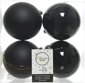 Kerstballen plastic 4 stuks glans-mat dia 10 cm zwart