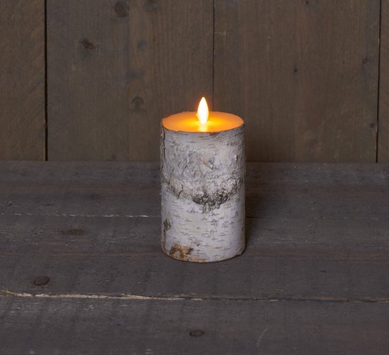 1x Witte berkenhout kleur LED kaarsen / stompkaarsen 12,5 cm - Luxe kaarsen  op... | bol.com