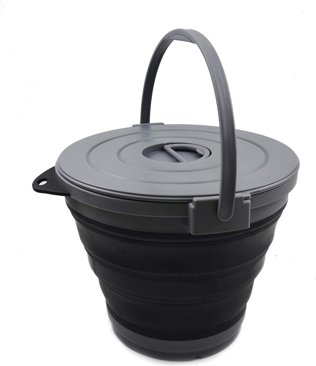 Goedkoopste 10L opvouwbare emmer met afsluitdeksel - draagbare plastic wateremmer - ruimtebesparende buitenwaterpot (grijs/zwart