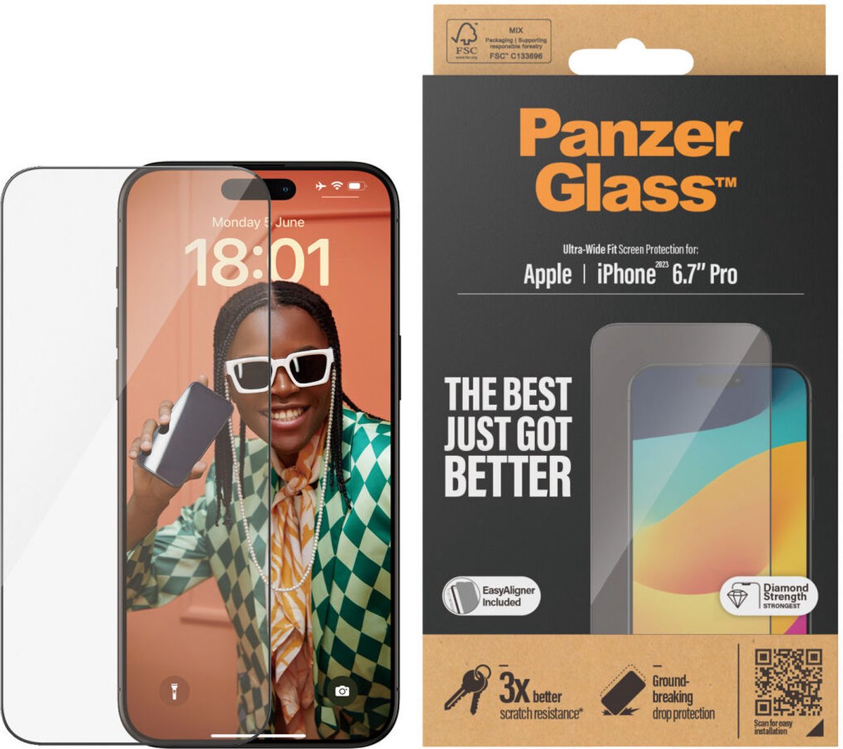 Geschikt voor PanzerGlass Ultra-Wide Apple iPhone 15 Pro Max Screen Protector Glas