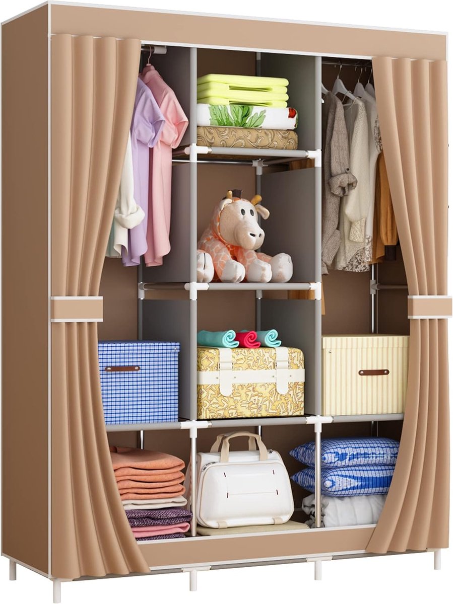 Eenvoudige Stoffen Kledingkast Opvouwbare,Stoffen Kledingkast Slaapkamer Kledingkast, Bruin