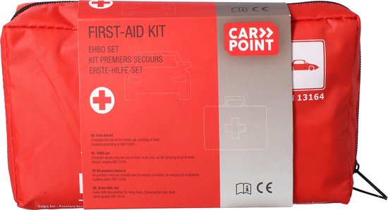 Carpoint EHBO Set - 43 Delig - DIN 13164:2022 - In handige tas met rits - Inclusief EHBO handleiding - Afmeting van 23.5x12.5x6cm - Voor auto, camper, caravan of thuis