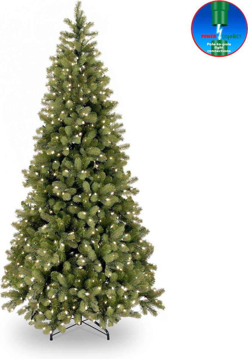 Bayberry kunstkerstboom smal - 183 cm - groen - Ø 97 cm - 764 tips - 350 ledlampjes - metalen voet