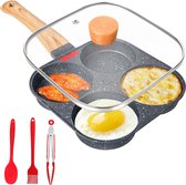 Poêle à œufs au plat avec couvercle, poêle à crêpes 4 trous, poêle antiadhésive en aluminium pour plaques à induction et plaques à gaz, poêle à petit-déjeuner pour omelettes, boulettes de viande, crêpes