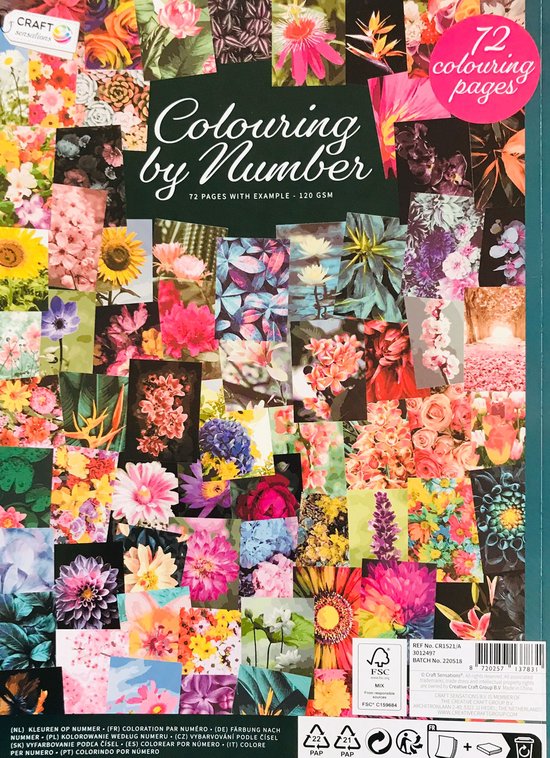 Craft Sensations Kleurboek - kleuren op nummer - 72x pagina's - Kleurboek volwassenen - Kinderen - Bloemen - Craft Sensations