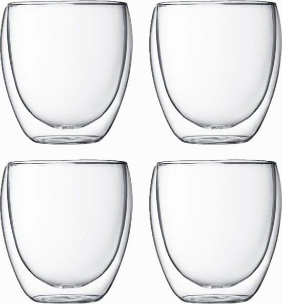 Betrahan Handgeblazen Dubbelwandige Glazen - 250ML Set van 4 - Koffieglazen - Theeglazen - Cappuccino Glazen - Gratis Glazen Rietjes