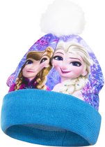 Frozen Disney muts met pompon - fleece - blauw - maat 52 cm