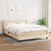 The Living Store Boxspring Bed - Crème - 203 x 147 x 78/88 cm - Met verstelbaar hoofdbord - Pocketvering matras - Middelharde ondersteuning - Huidvriendelijk topmatras