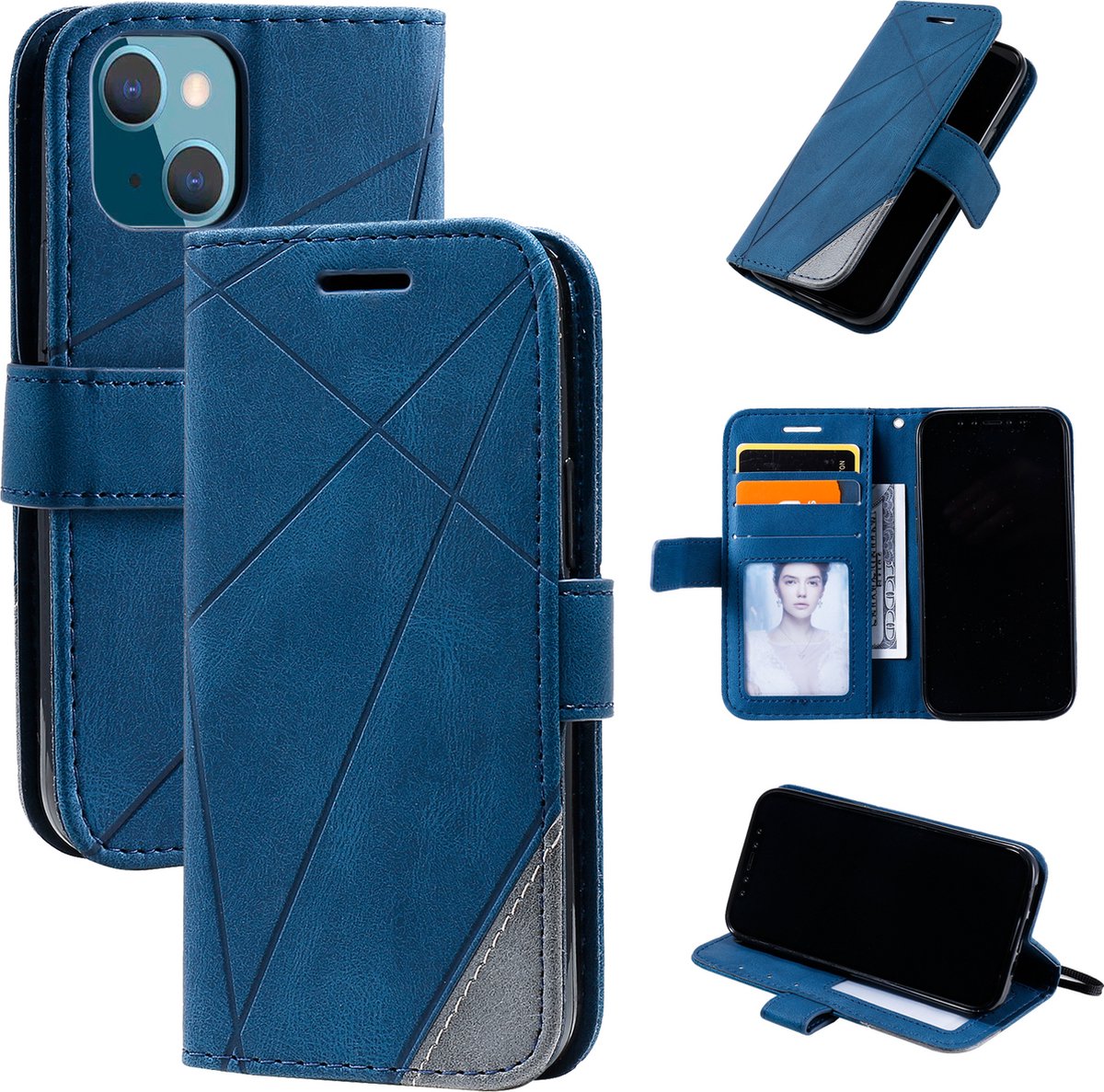 iPhone 15 Plus Telefoonhoesje - Hoogwaardig PU Leren Hoesje - Luxe Uitstraling - Pasjeshouder - Blauw