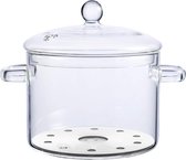 Glazen soeppan van 1,5 liter voor inductiekookplaat met gemakkelijk vast te pakken knoppen, braadpan met afgedekt deksel voor groenten en soep