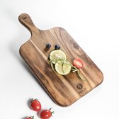 Houten serveerplank, houten plank voor de keuken, rustiek keukenbord, snijplank van acaciahout met handvat, ontbijtplank, broodplank, serveerbordenset inclusief 35 x 18 x 1,8 cm