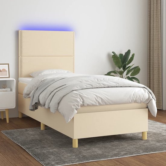 The Living Store Boxspring LED - Crème - 90x190x118/128 cm - Pocketvering matras - Huidvriendelijk topmatras - Kleurrijke LED-verlichting