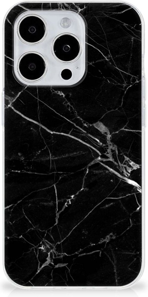 iPhone 15 Pro TPU Siliconen Hoesje Marmer Zwart - Origineel Cadeau Vader