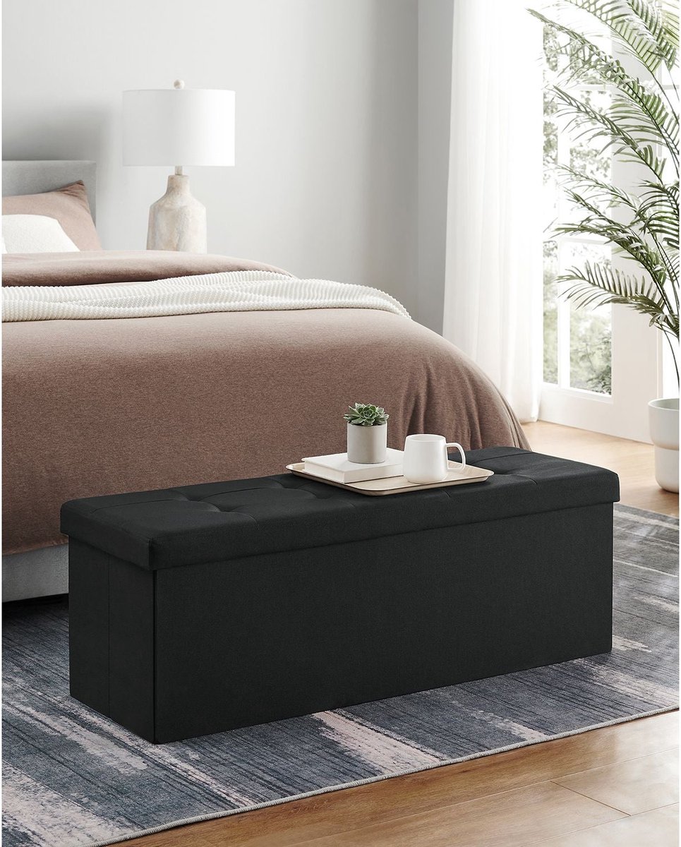 Zitkist - Bank met deksel - Max draagvermogen 300KG - 110 x 38 x 38 cm - Zwart