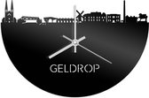 Skyline Klok Geldrop Zwart Glanzend - Ø 40 cm - Stil uurwerk - Wanddecoratie - Meer steden beschikbaar - Woonkamer idee - Woondecoratie - City Art - Steden kunst - Cadeau voor hem - Cadeau voor haar - Jubileum - Trouwerij - Housewarming -