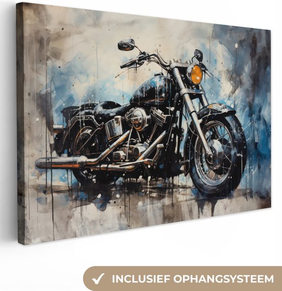 Canvas Schilderij Motor - Bike - Blauw - Pastel - Wit - 120x80 cm - Wanddecoratie