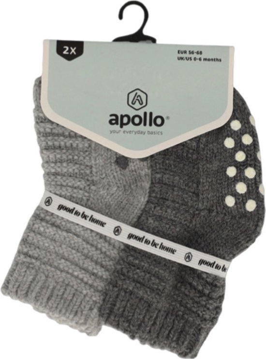 Apollo - Baby - Home - Thuis - Antislip - Sokken - 2-pack - Grijs - Maat 74/86