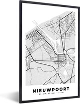 Cadre photo avec affiche Zwart Wit- België - Nieuwpoort - Plan de la ville - Carte - Zwart Wit - Carte - 60x90 cm - Cadre pour affiche