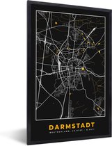 Fotolijst incl. Poster - Darmstadt - Plattegrond - Kaart - Stadskaart - Goud - Duitsland - 60x90 cm - Posterlijst