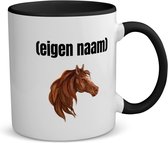 Akyol - paardenkop met eigen naam koffiemok - theemok - zwart - Paarden - paarden liefhebbers - mok met eigen naam - iemand die houdt van paarden - verjaardag - cadeau - kado - 350 ML inhoud