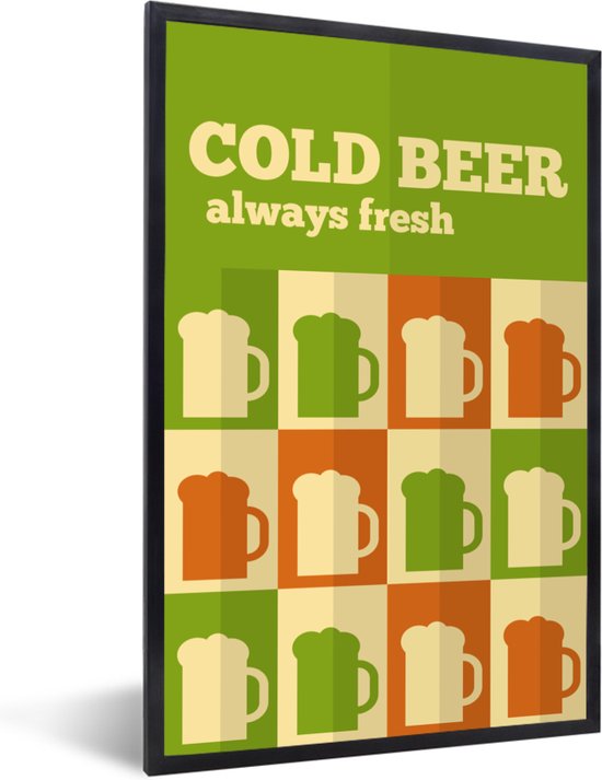 Photo encadrée - Illustration Bière froide Cadre photo Always fresh noir sans passe partout 60x90 cm - Affiche encadrée (Décoration murale salon / chambre)