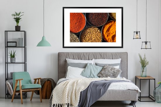 Photo en cadre - Grands récipients aux herbes Cadre photo noir avec passe-partout blanc 80x120 120x80 cm - Affiche sous cadre (Décoration murale salon / chambre)