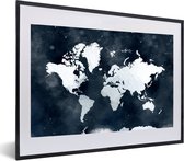Fotolijst incl. Poster - Wereldkaart - Blauw - Waterverf - 60x40 cm - Posterlijst