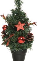 Mini kunst kerstbomen/kunstbomen met rode versiering 30 cm - Miniboompjes/kleine kerstboompjes