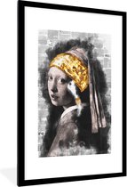 Fotolijst incl. Poster - Meisje met de parel - Johannes Vermeer - Krant - Goud - 60x90 cm - Posterlijst