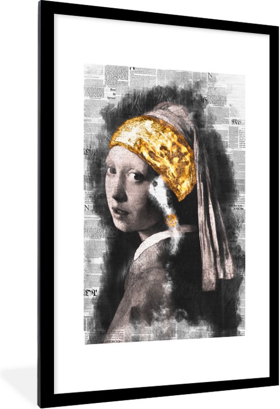 Adapté du vieux maître Johannes Vermeer avec coupure de journal 60x90 cm