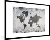Fotolijst incl. Poster - Wereldkaart - Bloemen - Hout - 120x80 cm - Posterlijst