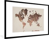 Wereldkaart du bois sur fond rose | Wereldkaart en bois 90x60 cm