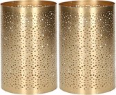 Waxinelichtjeshouders - 2 stuks - D10 x H15 cm - metaal - goud