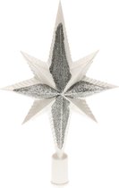 Decoris kerstboom piek - ster - wit/zilver - kunststof - 25,5 cm