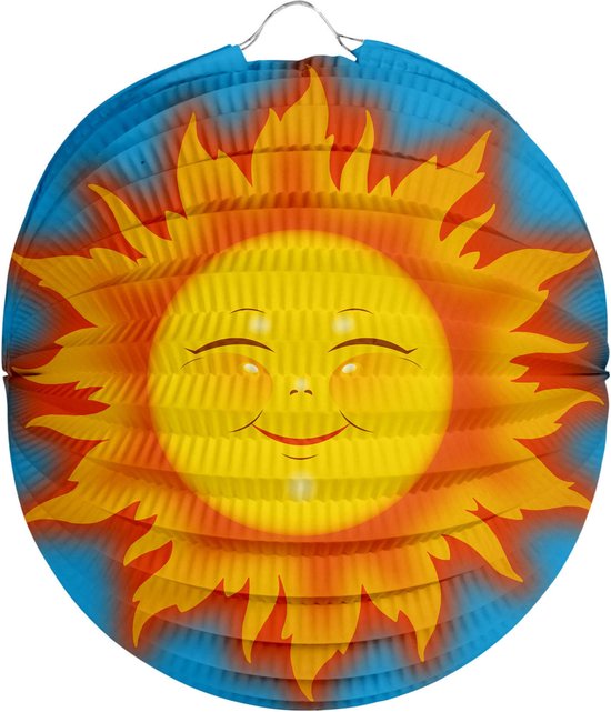 Bol lampion zon - licht blauw - 22 cm - papier - met lampionstokje - 40 cm — afbeelding 3