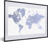 Fotolijst incl. Poster - Wereldkaart - Blauw - Zee - 60x40 cm - Posterlijst