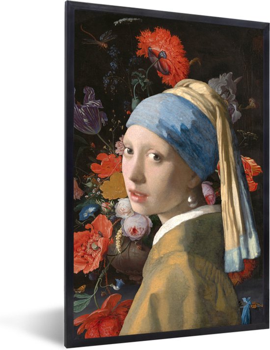 Fotolijst incl. Poster - Meisje met de parel - Johannes Vermeer - Bloemen - 20x30 cm - Posterlijst