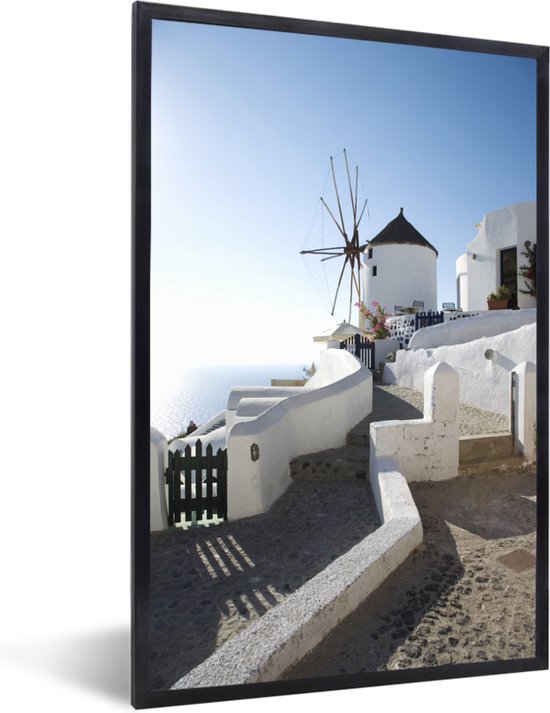 Fotolijst incl. Poster - Windmolen op Santorini in Griekenland - 40x60 cm - Posterlijst