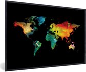 Fotolijst incl. Poster - Wereldkaart - Waterverf - Kleuren - 120x80 cm - Posterlijst