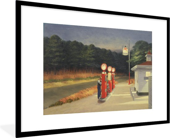 Fotolijst incl. Poster - Benzine - Edward Hopper - 90x60 cm - Posterlijst