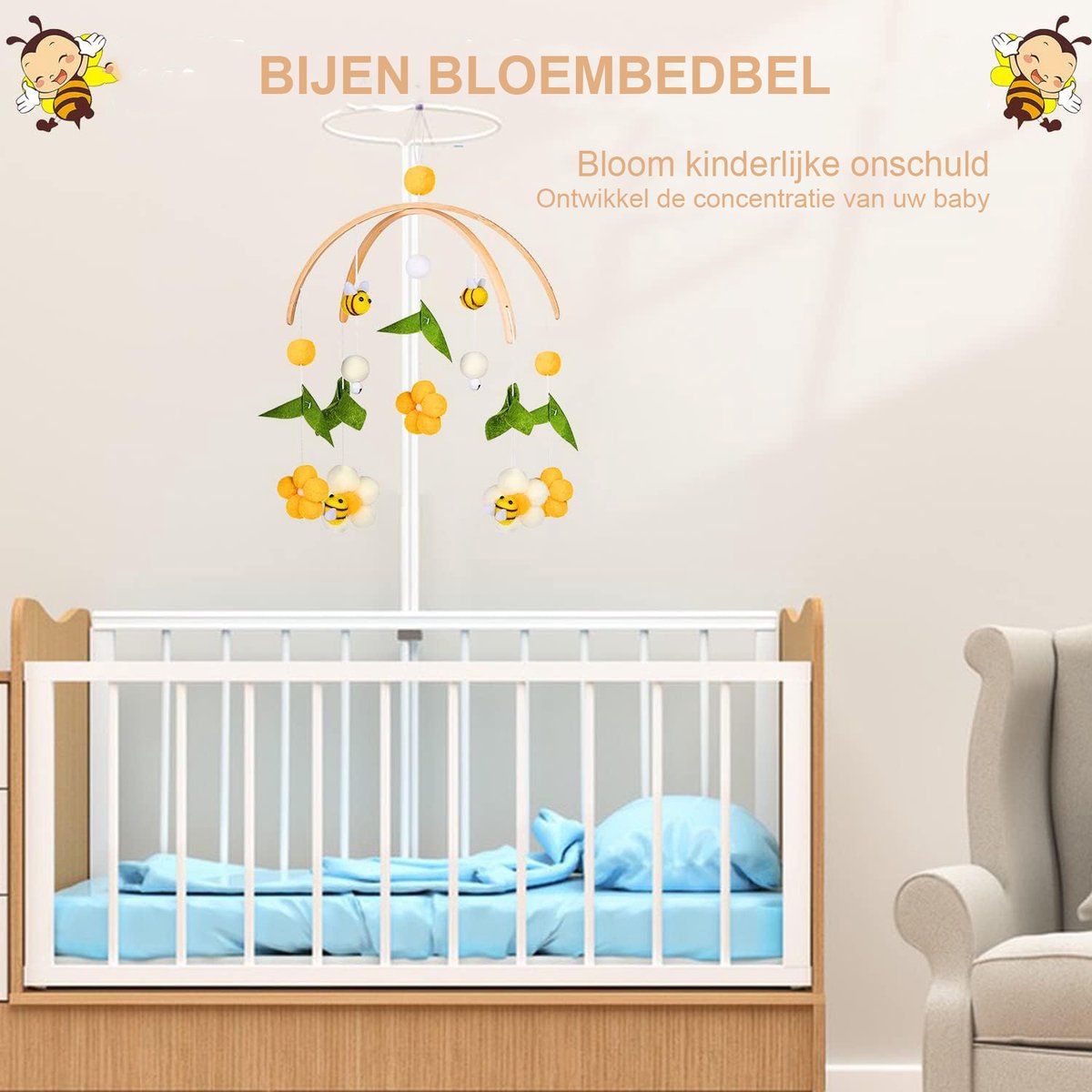Carillons éoliens en bois pour lit de bébé, Mobile, cloche, hochet
